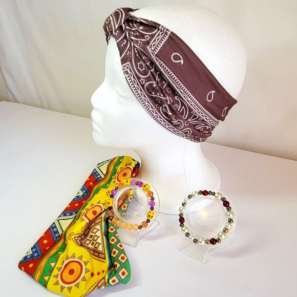 Multicolor And Brown Bandana Boho Headbands With Matching Bracelet Sets, Womens main image 12